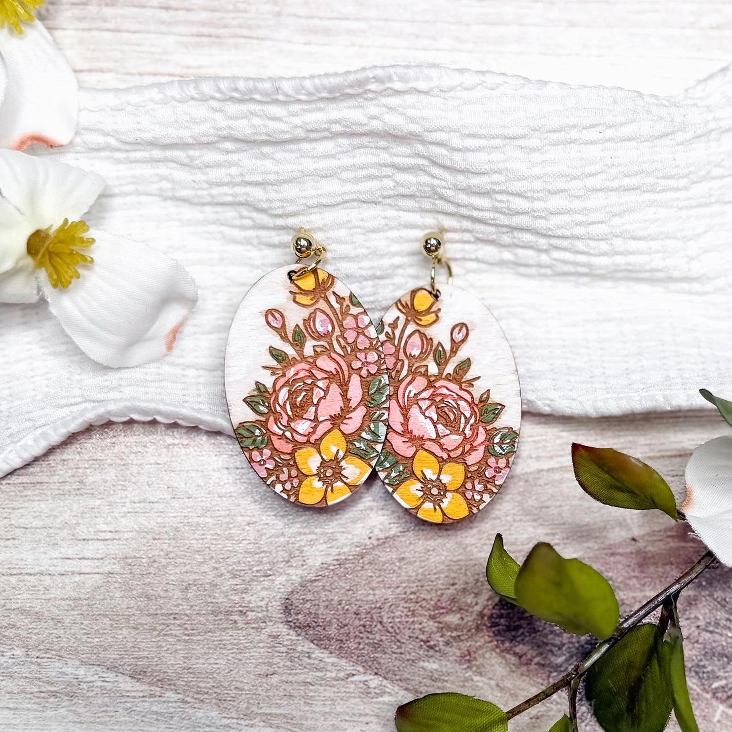 Romantic Peony Oval Earrings - Glowforge