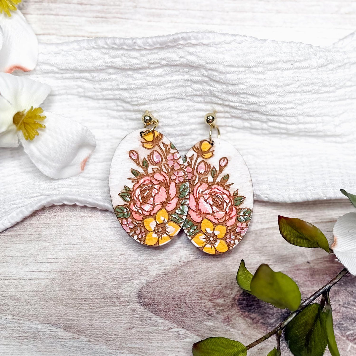 Romantic Peony Oval Earrings - Glowforge