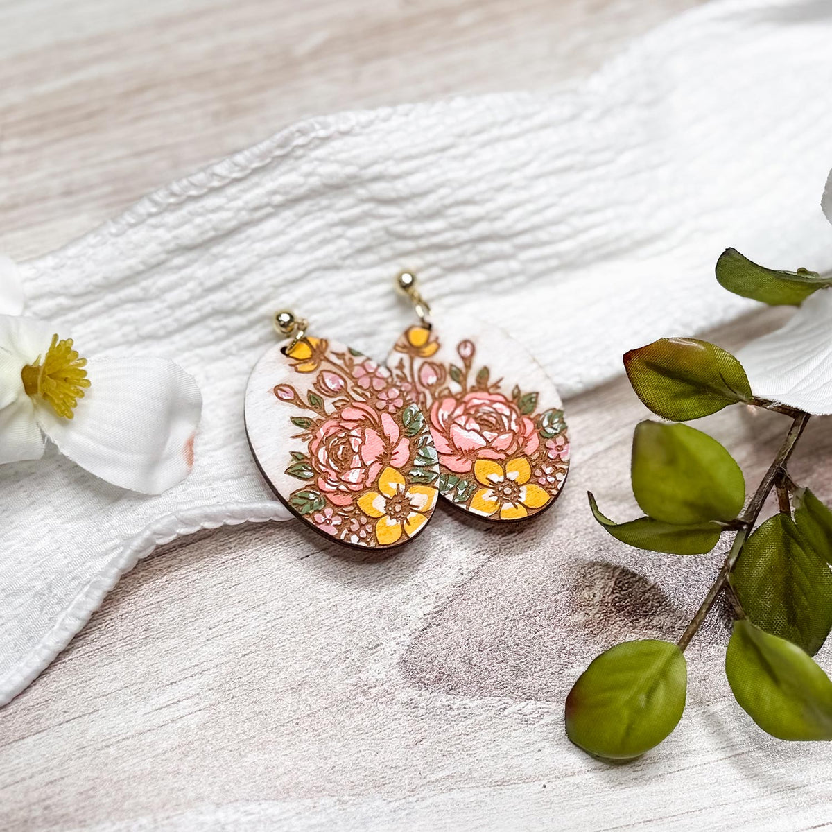 Romantic Peony Oval Earrings - Glowforge