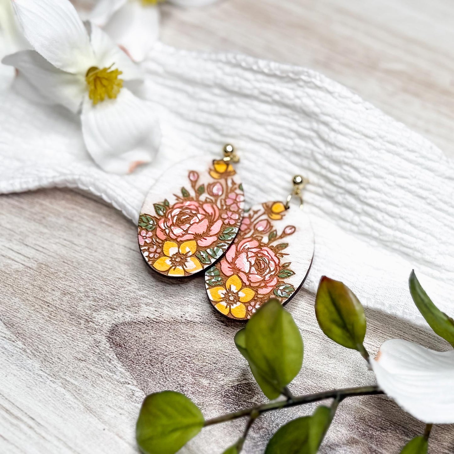 Romantic Peony Oval Earrings - Glowforge