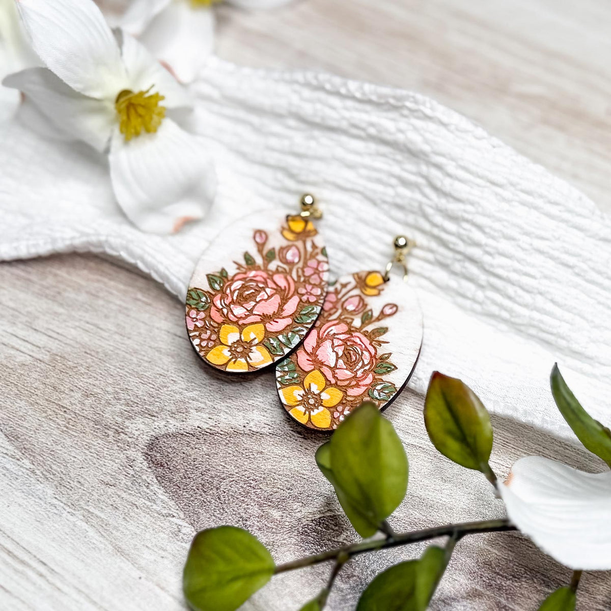 Romantic Peony Oval Earrings - Glowforge