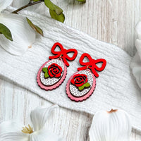 Romantic Rose Dangle Earrings with Bow Accent - Glowforge