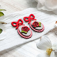 Romantic Rose Dangle Earrings with Bow Accent - Glowforge