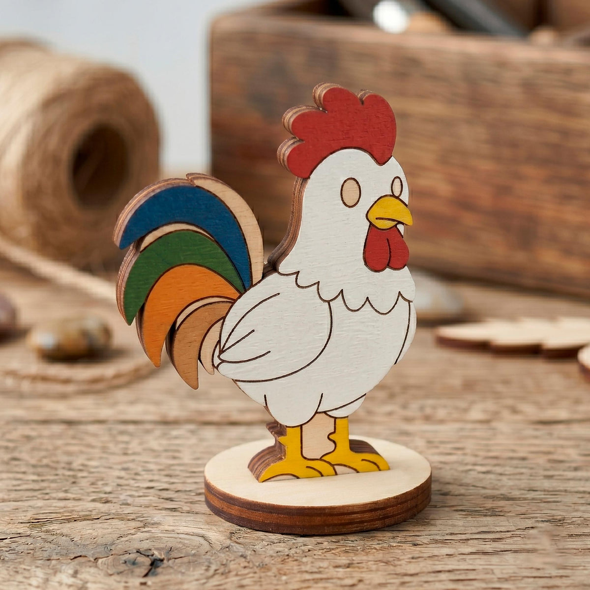 Rooster Toy - Wooden Farm Animal Figure for Play, Learning & Painting - Glowforge
