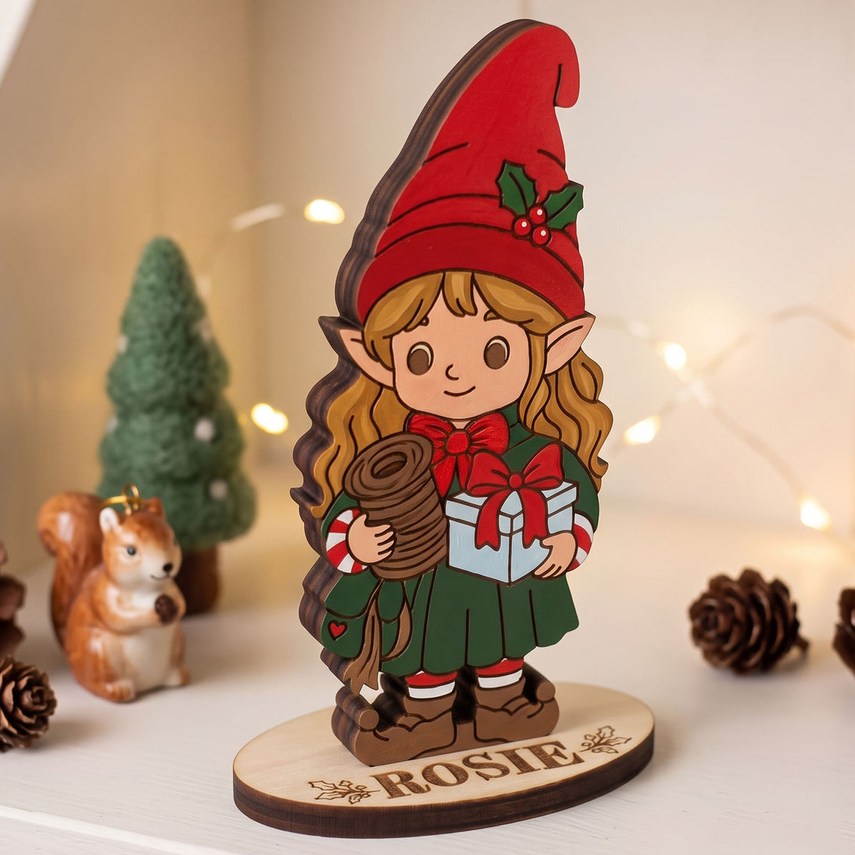 Rosie Gift Wrapper - Christmas Elf Figure for Crafts, Play & Decor - Glowforge