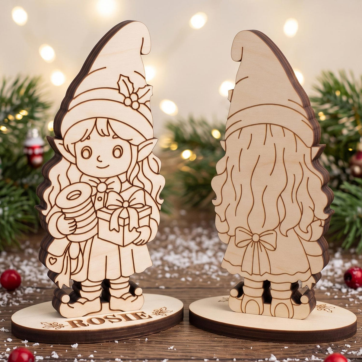 Rosie Gift Wrapper - Christmas Elf Figure for Crafts, Play & Decor - Glowforge