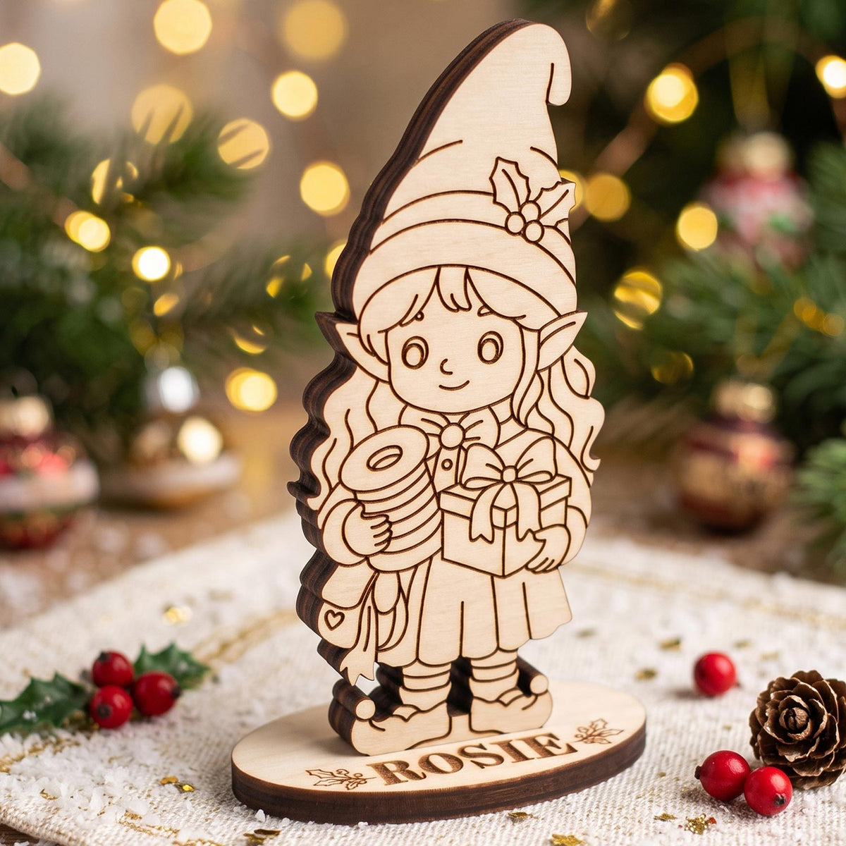 Rosie Gift Wrapper - Christmas Elf Figure for Crafts, Play & Decor - Glowforge