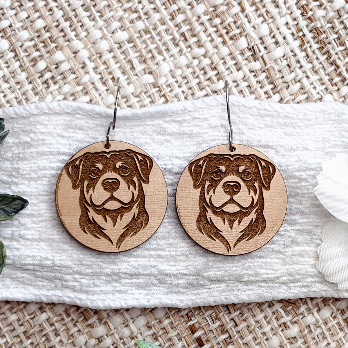 Rottweiler Engraved Disc Earrings - Glowforge