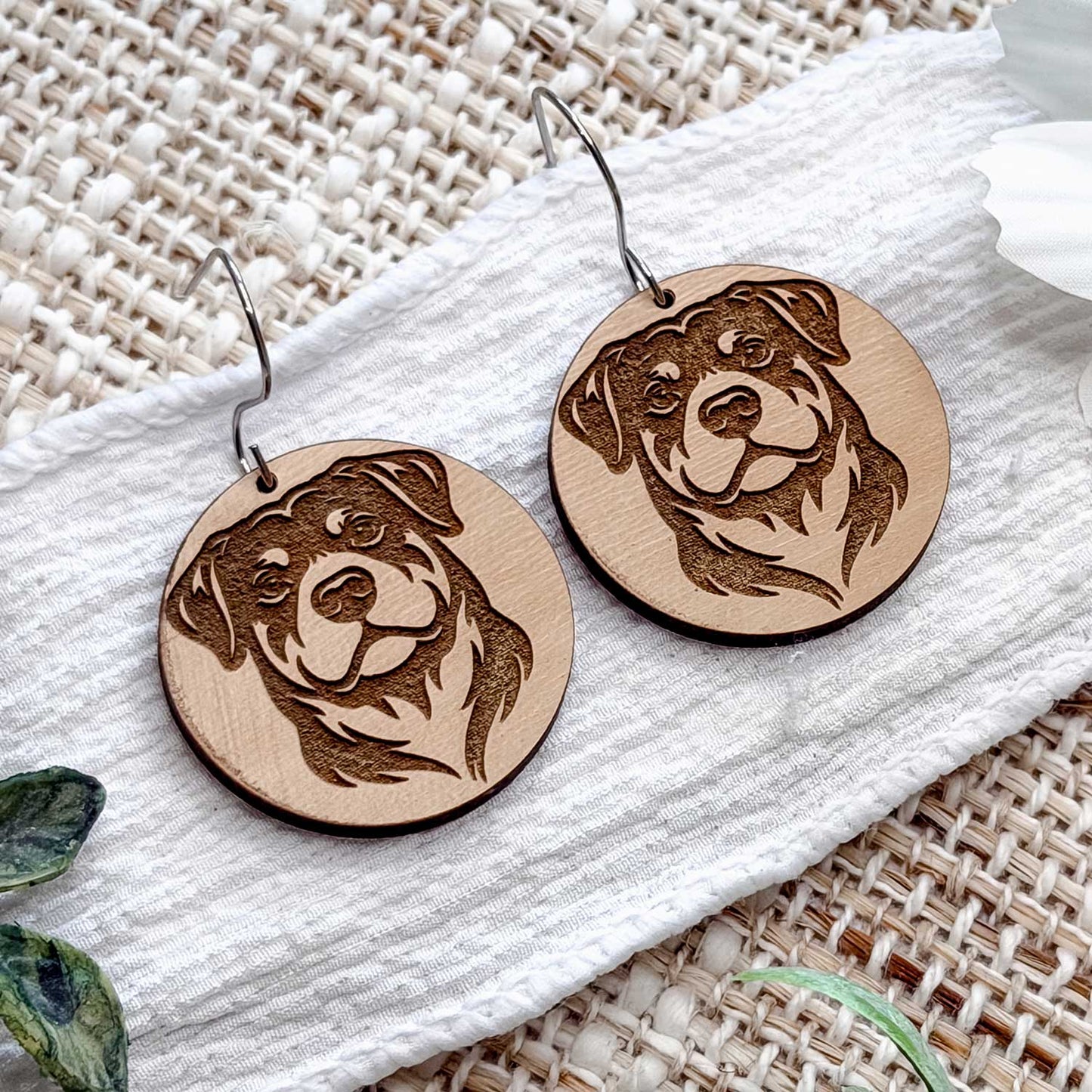 Rottweiler Engraved Disc Earrings - Glowforge