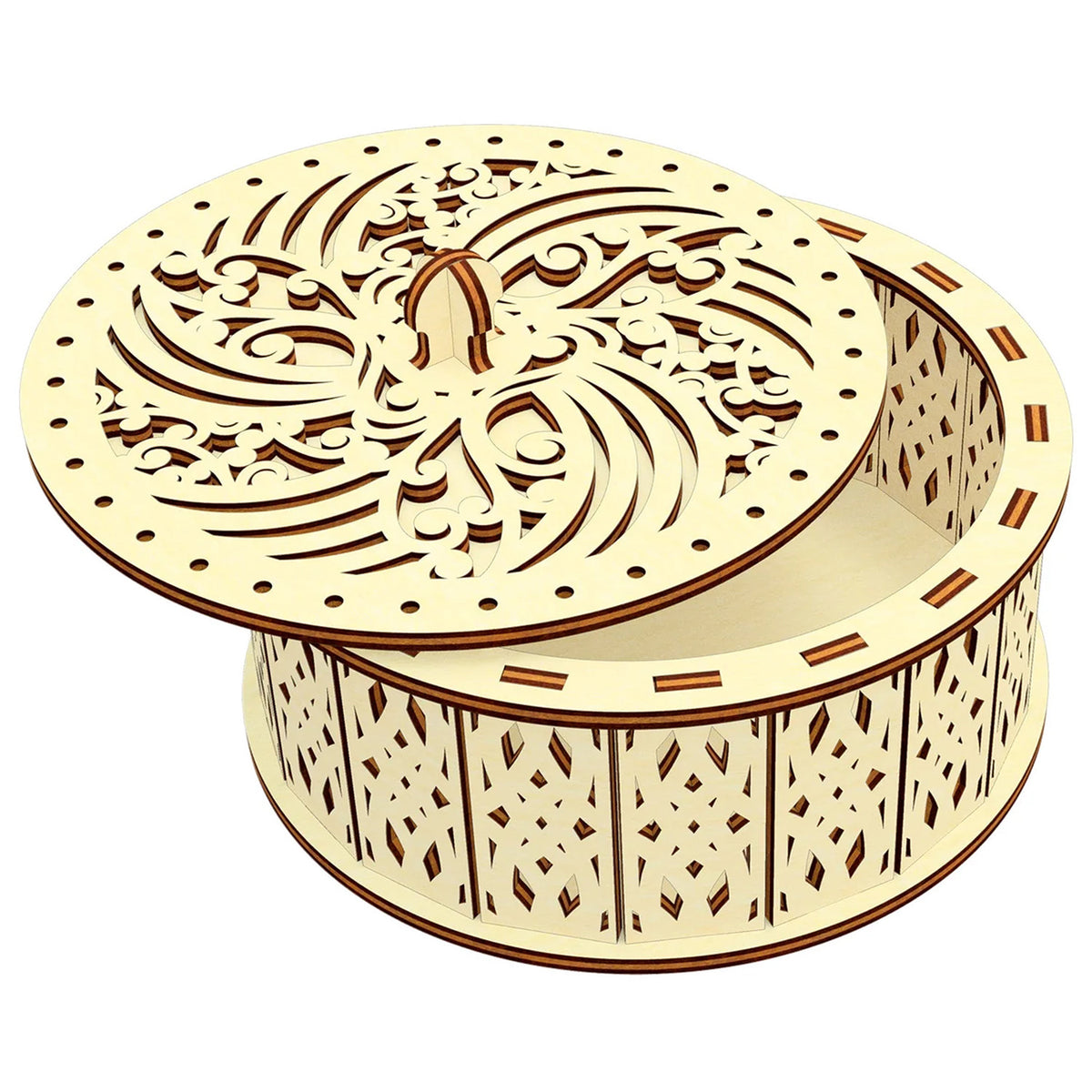Round Box with Opening Lid and Geometrical Pattern – Glowforge Shop