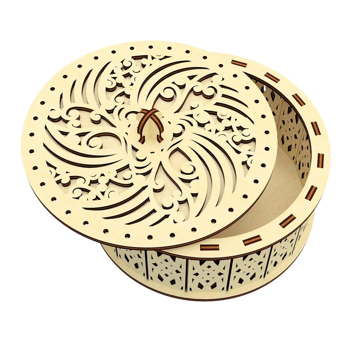 Round Box with Opening Lid and Geometrical Pattern – Glowforge Shop