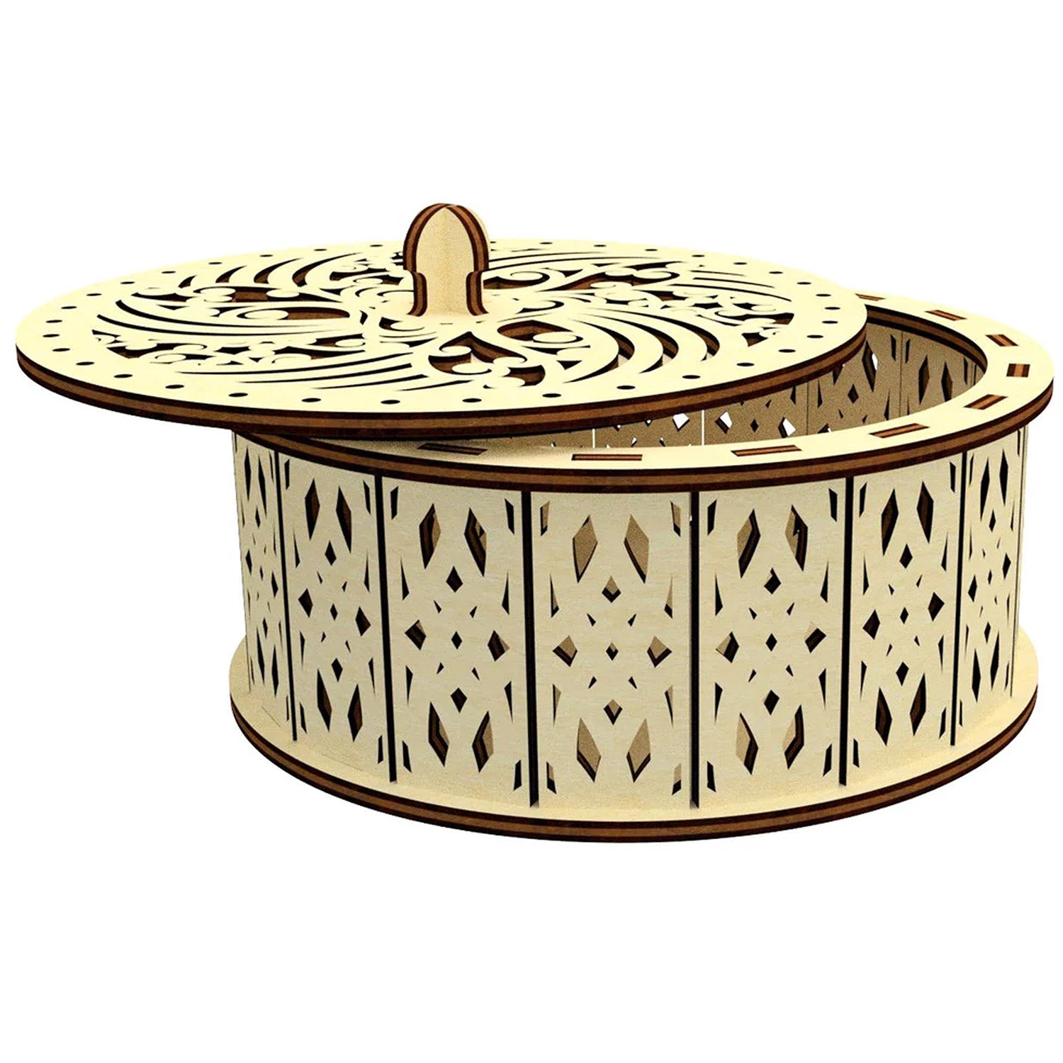 Round Box Patterns Round Box with Opening Lid and Geometrical Pattern – Glowforge Shop