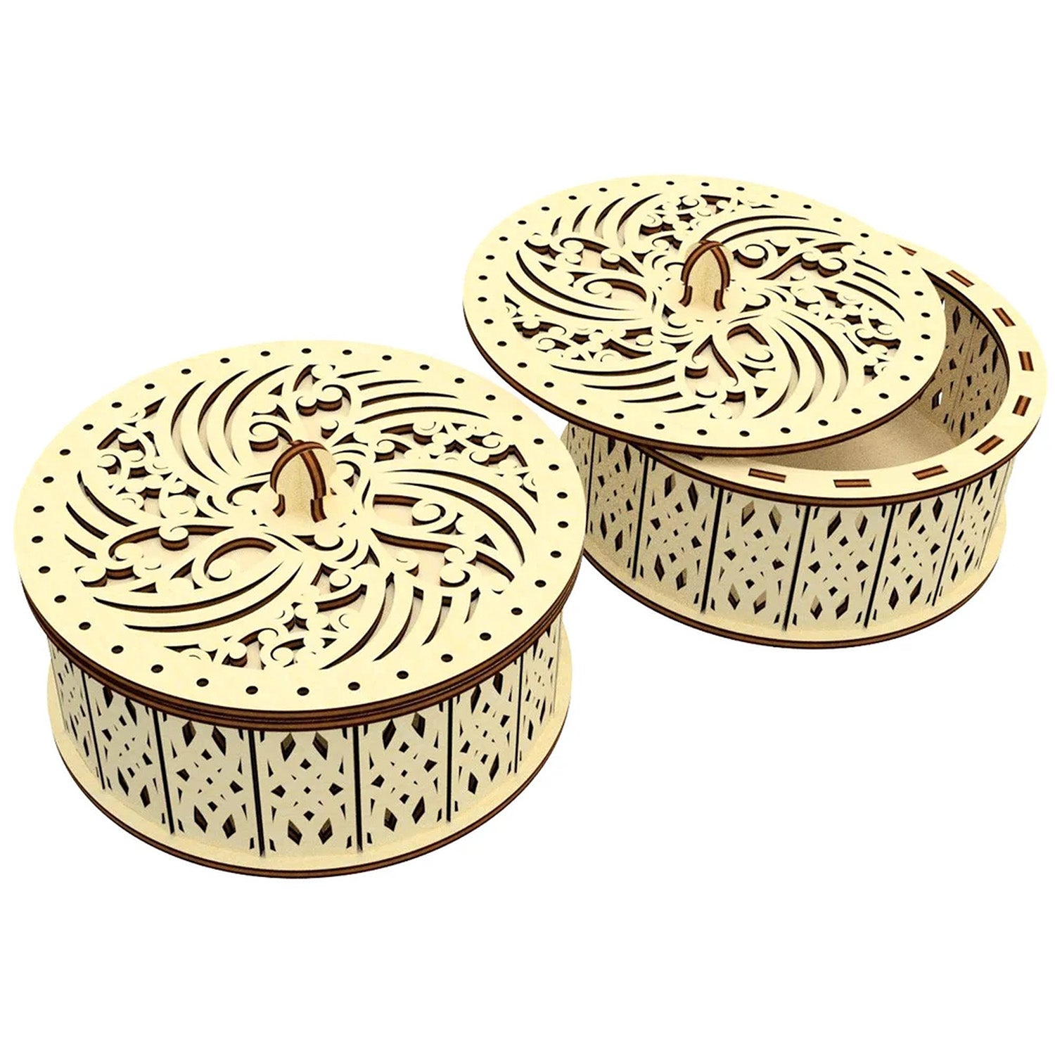 Round Box with Opening Lid and Geometrical Pattern – Glowforge Shop