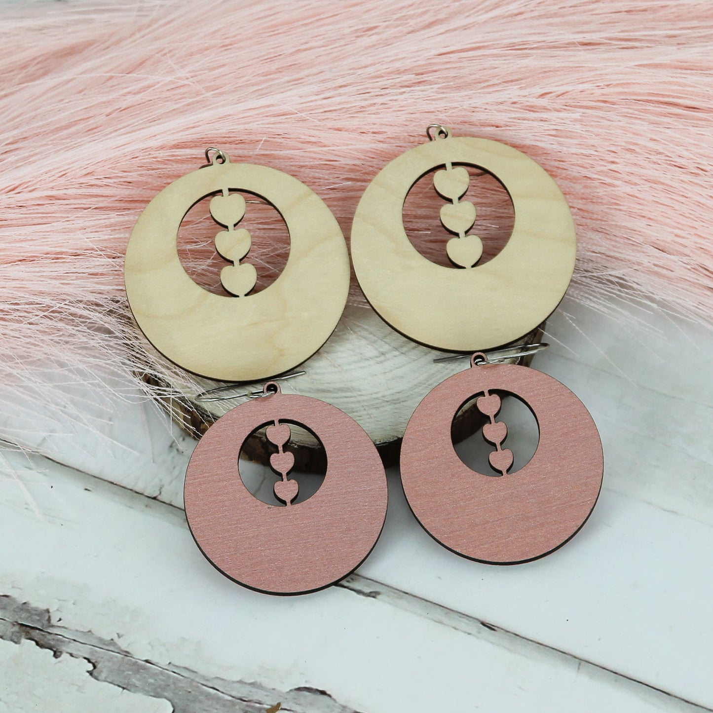Round Earrings with Heart Detail - Valentine's Earrings (Set of 2 Sizes) - Glowforge