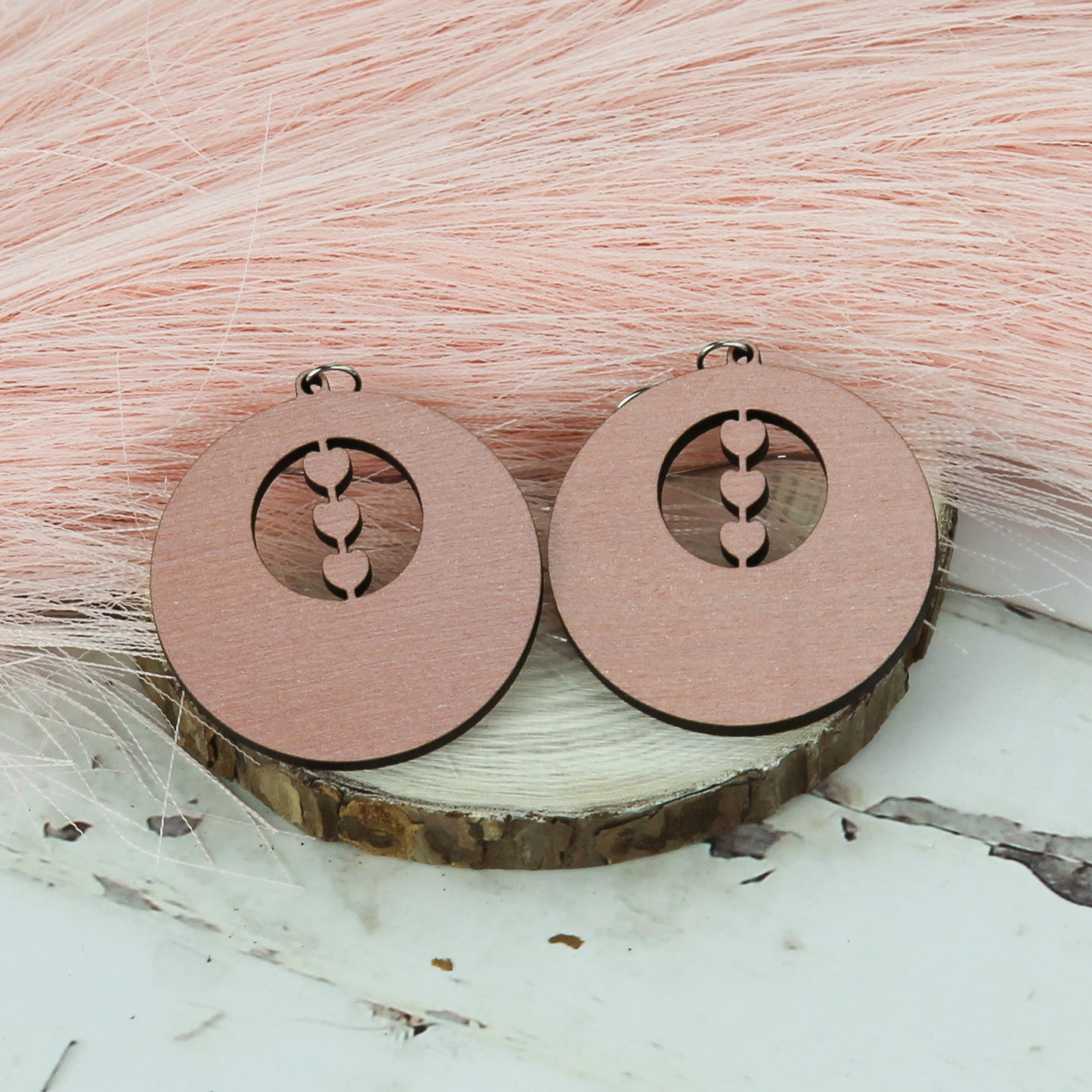 Round Earrings with Heart Detail - Valentine's Earrings (Set of 2 Sizes) - Glowforge