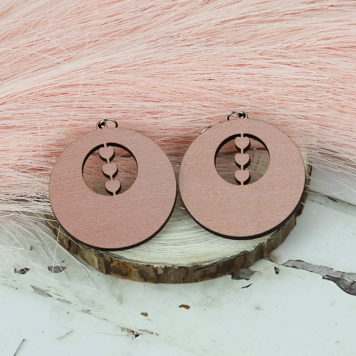 Round Earrings with Heart Detail - Valentine's Earrings (Set of 2 Sizes) - Glowforge