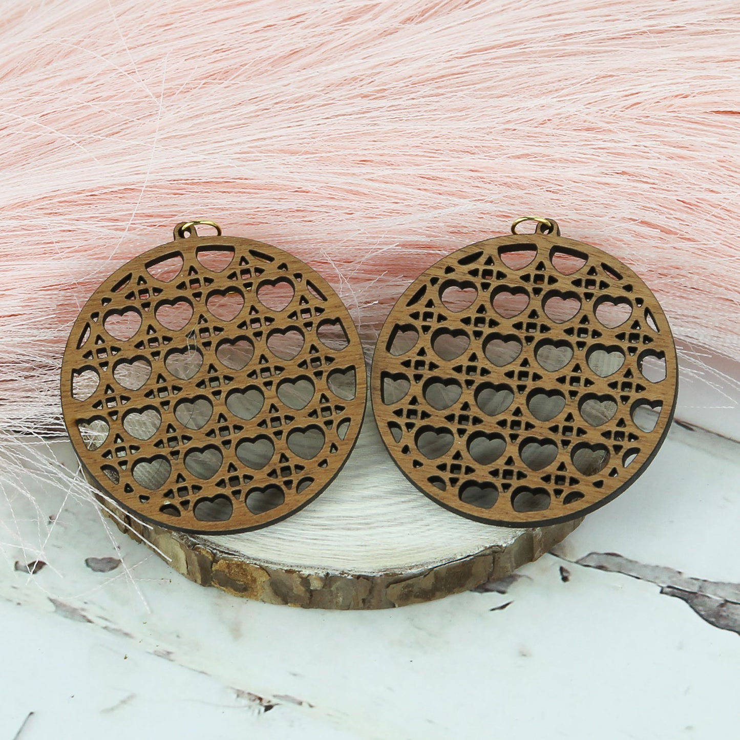 Round Earrings with Heart Rattan Pattern - Valentines Earrings (Set of 3 Sizes) - Glowforge