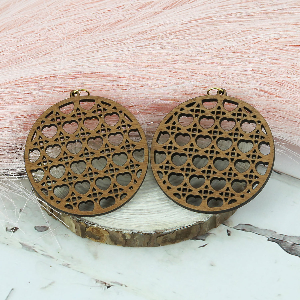Round Earrings with Heart Rattan Pattern - Valentines Earrings (Set of 3 Sizes) - Glowforge