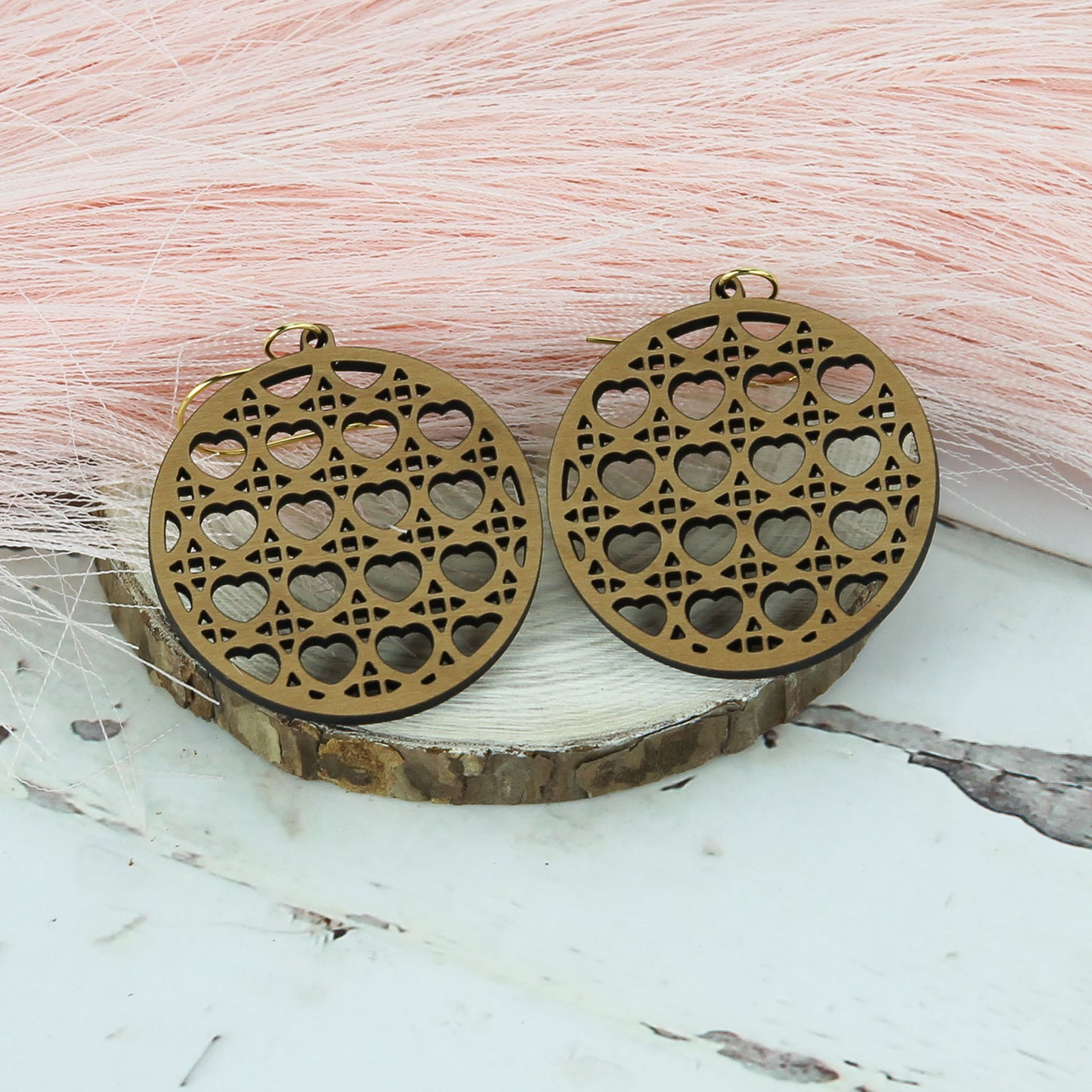Round Earrings with Heart Rattan Pattern - Valentines Earrings (Set of 3 Sizes) - Glowforge