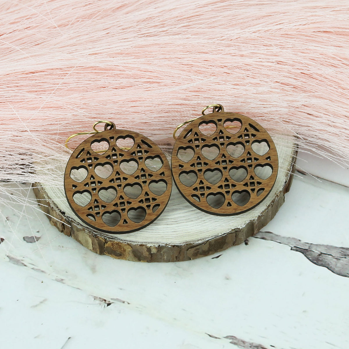 Round Earrings with Heart Rattan Pattern - Valentines Earrings (Set of 3 Sizes) - Glowforge