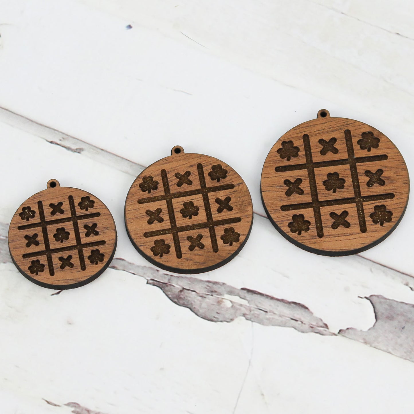 Round Earrings with Shamrock Tic Tac Toe Engrave - St. Patrick's Day Earrings (Set of 3 Sizes)