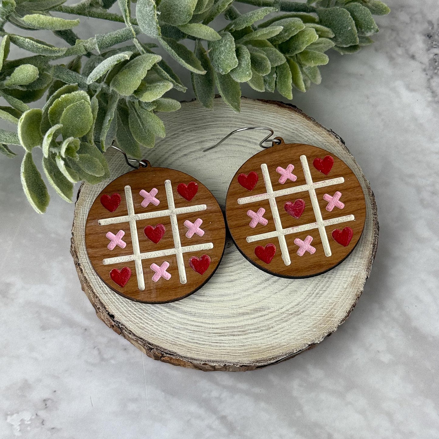 Round Earrings with Tic-tac-toe Engraved Valentine's Earrings (Set of 2 Sizes) - Glowforge