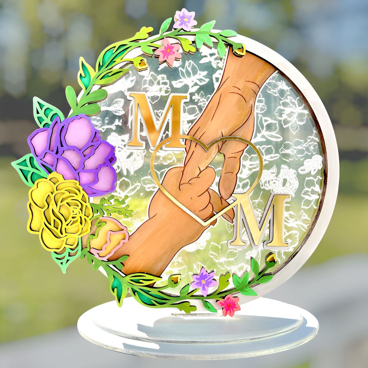 Round Floral MOM Shelf Sitter - Glowforge