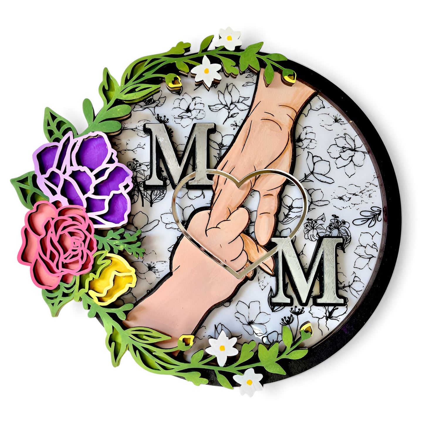 Round Floral MOM Wall Hanger - Glowforge