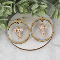 Round Hoop Earrings with Cross Charm - Christian / Easter Earrings - Glowforge