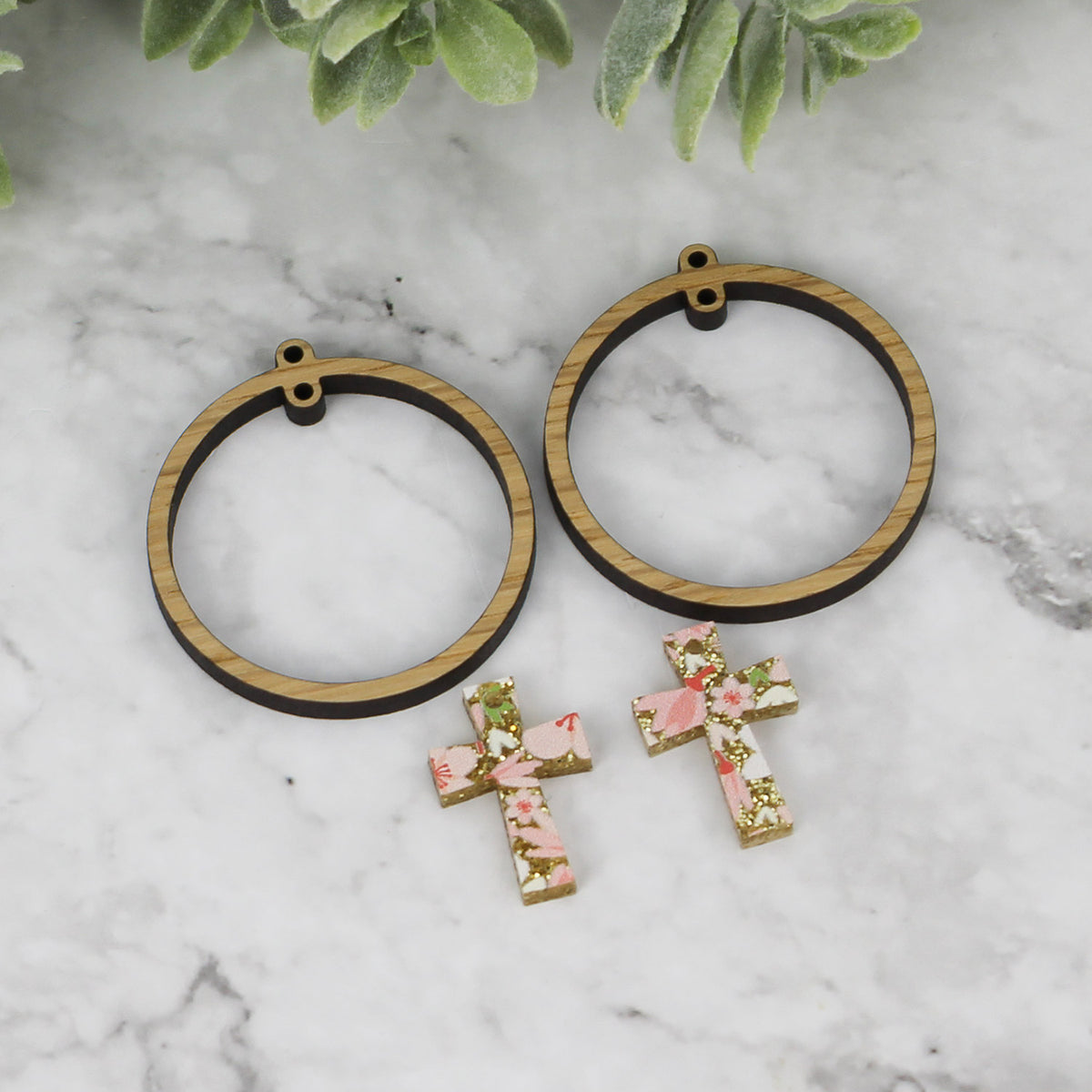 Round Hoop Earrings with Cross Charm - Christian / Easter Earrings - Glowforge