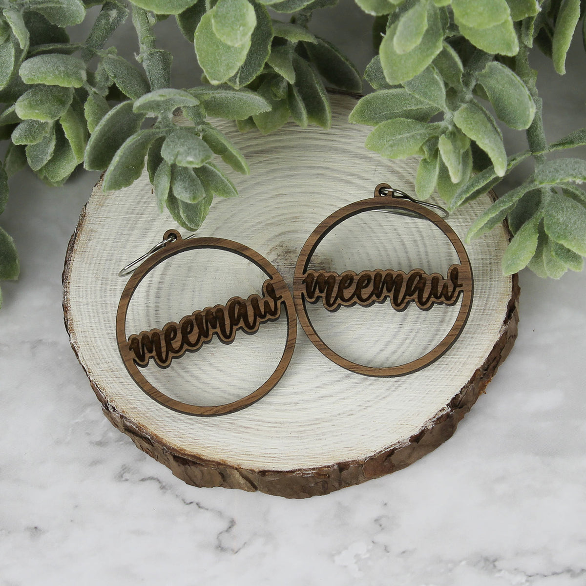 Round Meemaw Earrings - Mother's Day Earrings - Glowforge
