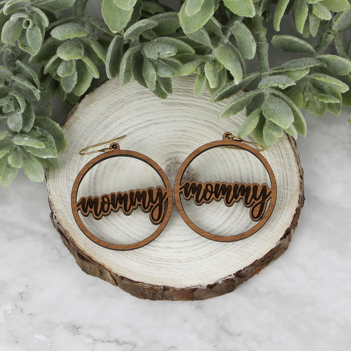 Round Mommy Earrings - Mother's Day Earrings - Glowforge