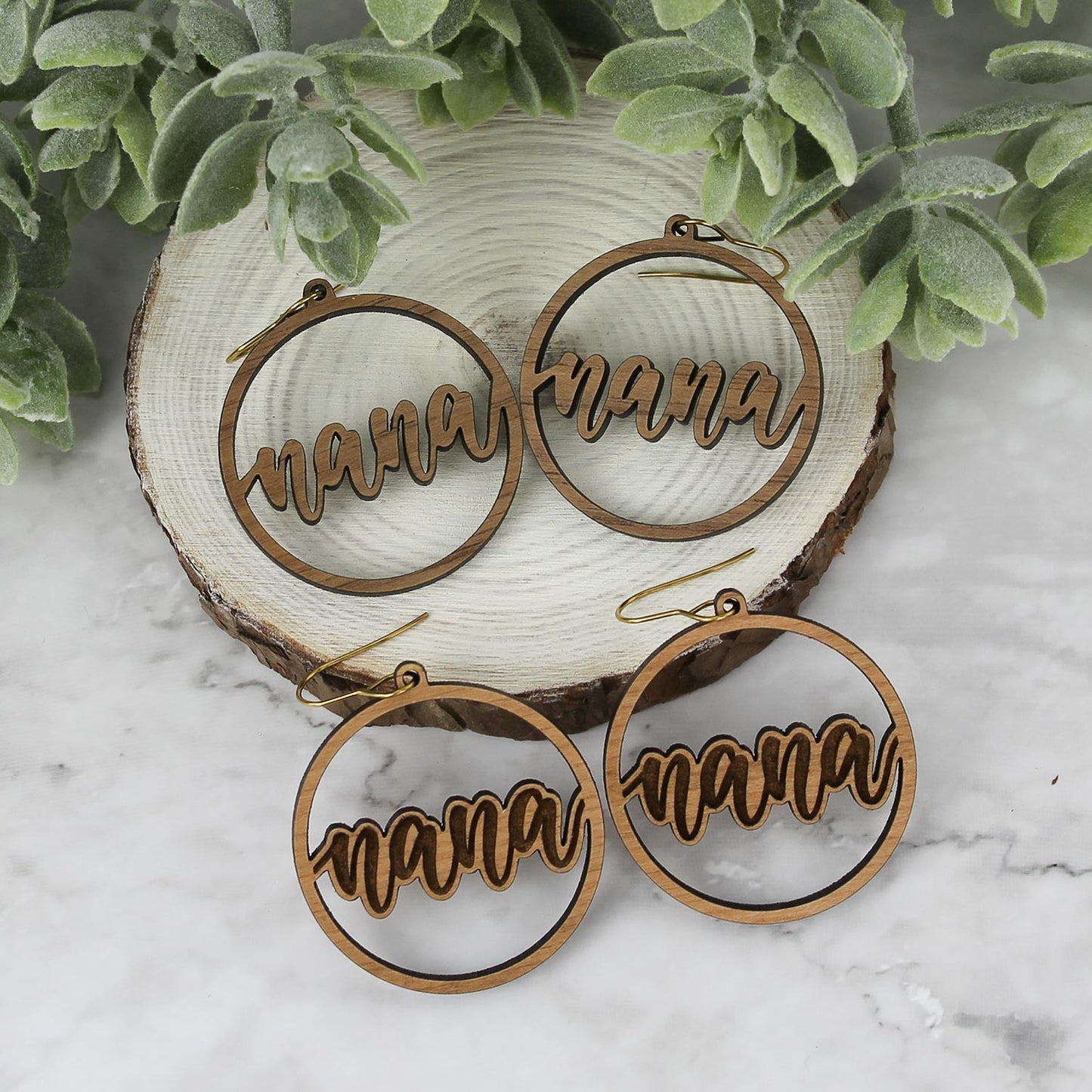 Round Nana Earrings - Mother's Day Earrings (Set of 2) - Glowforge