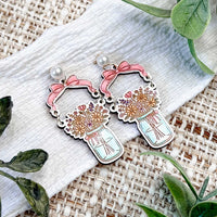 Rustic Floral Mason Jar Dangle Earrings with Bow - Glowforge