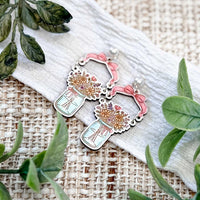 Rustic Floral Mason Jar Dangle Earrings with Bow - Glowforge
