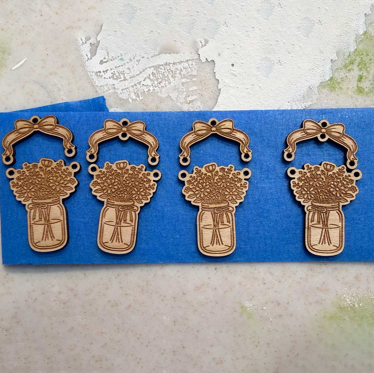 Rustic Floral Mason Jar Dangle Earrings with Bow - Glowforge