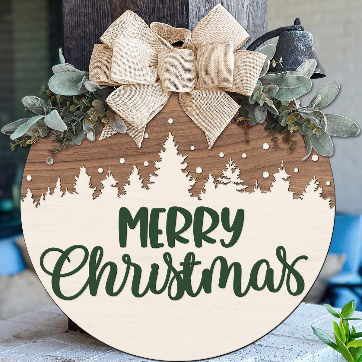 Rustic Merry Christmas Forest Door Sign - Glowforge