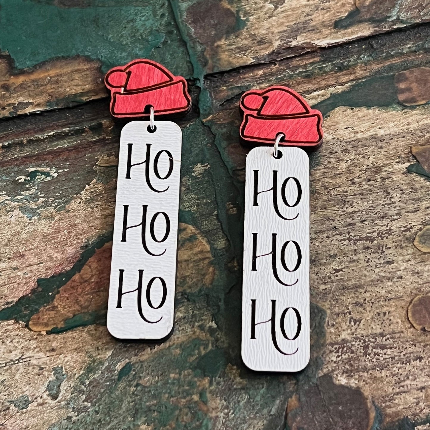 Santa Hat Ho Ho Ho Bar Dangle Earrings - Glowforge