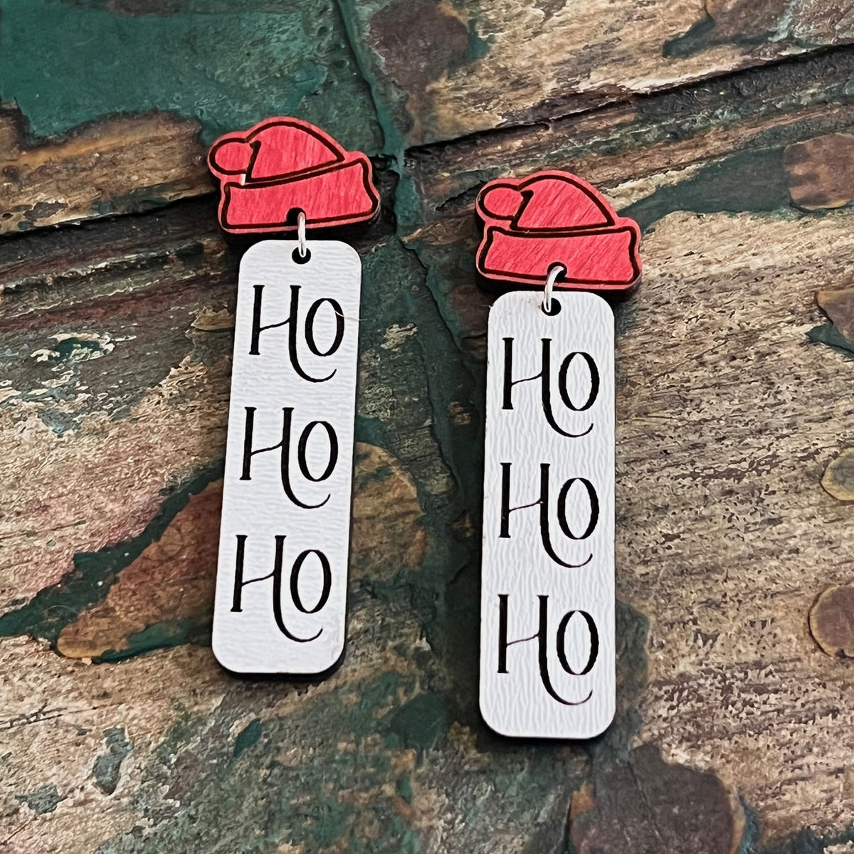 Santa Hat Ho Ho Ho Bar Dangle Earrings - Glowforge