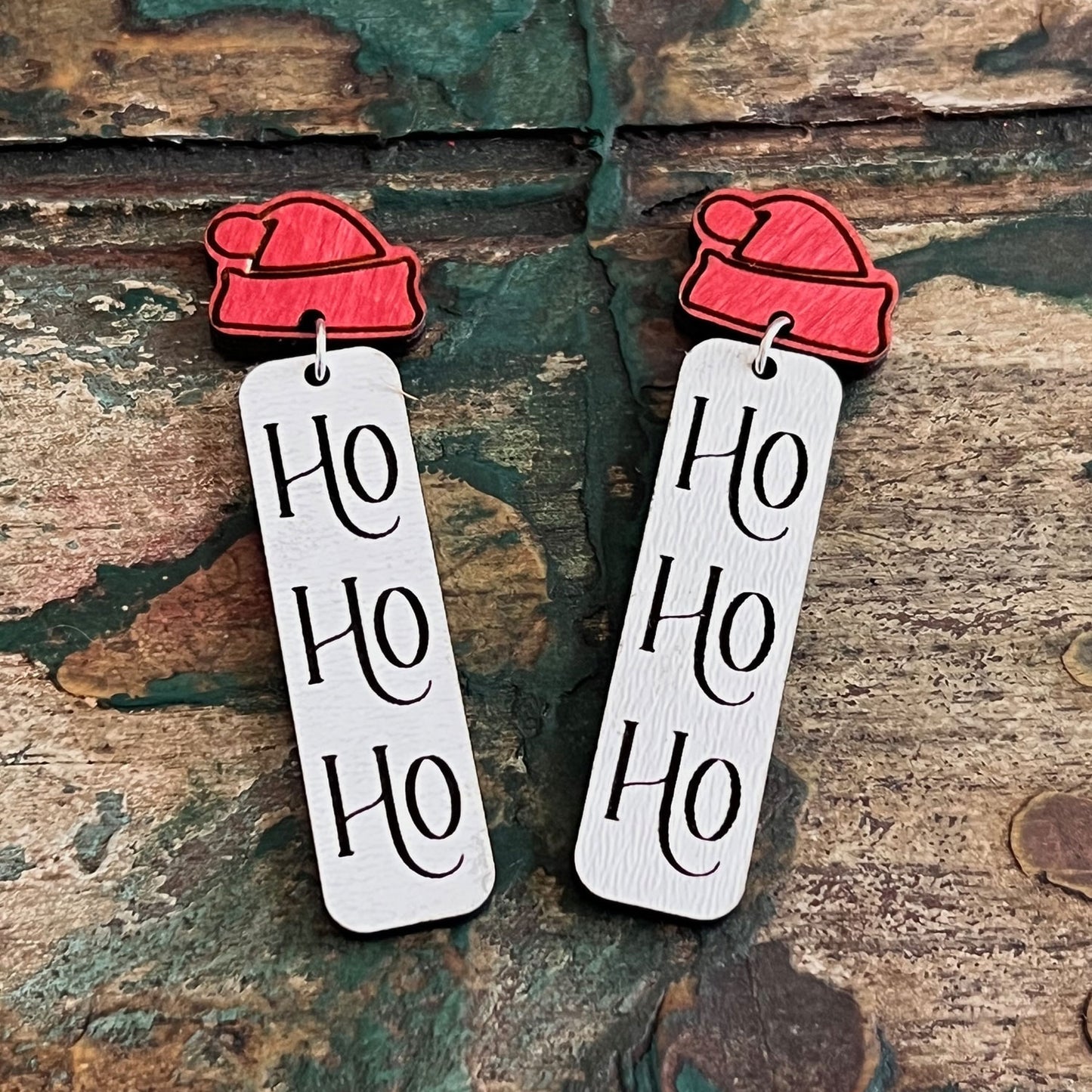 Santa Hat Ho Ho Ho Bar Dangle Earrings - Glowforge