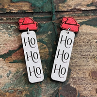 Santa Hat Ho Ho Ho Bar Dangle Earrings - Glowforge