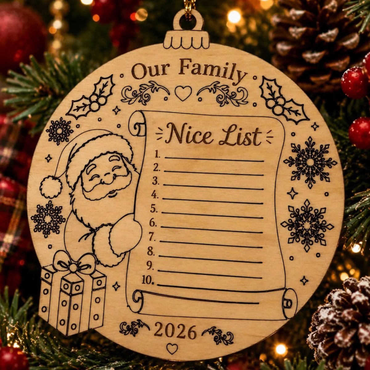 Santa's Nice List Ornament For Family Names and Personalization (Set of 2) - Glowforge