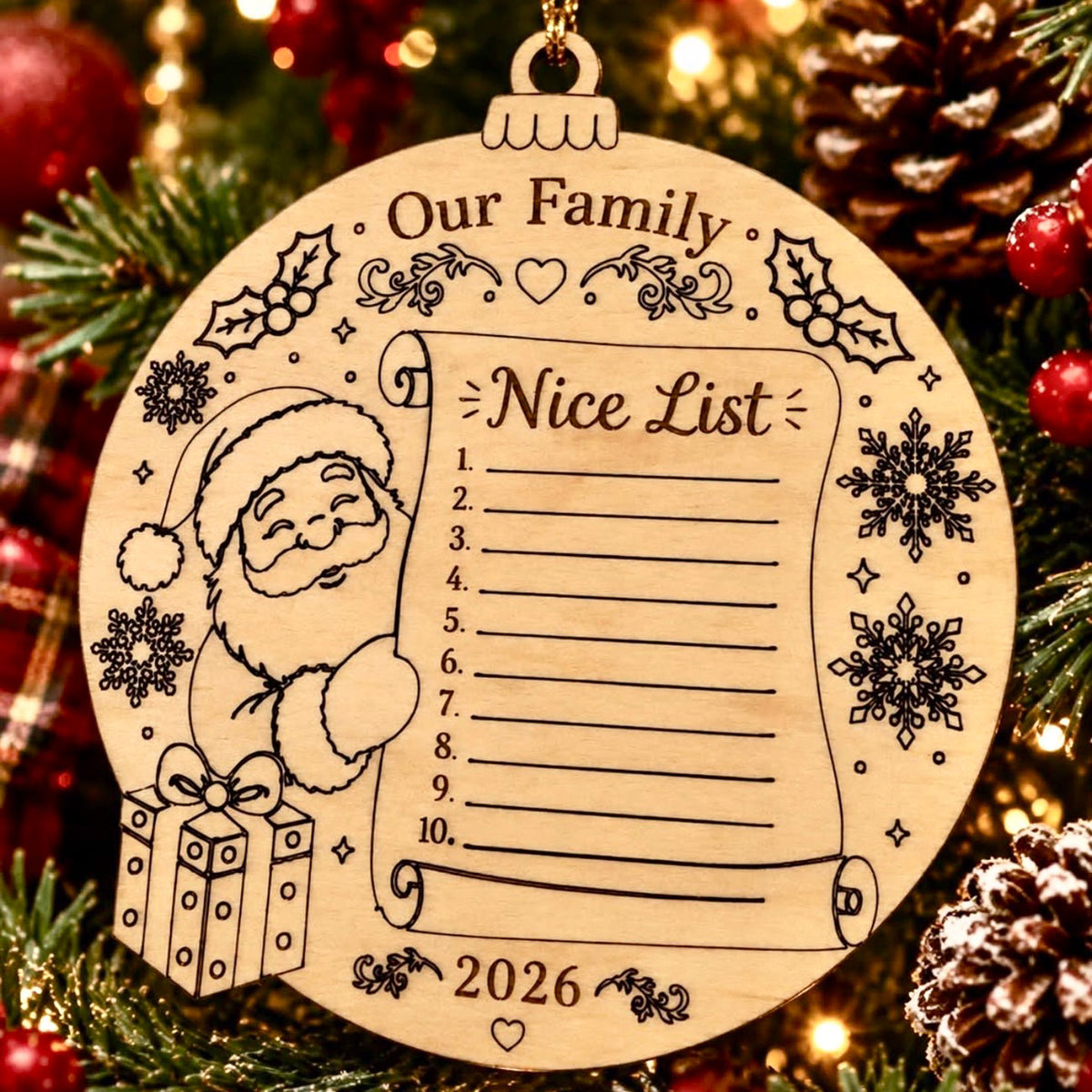 Santa's Nice List Ornament For Family Names and Personalization (Set of 2) - Glowforge