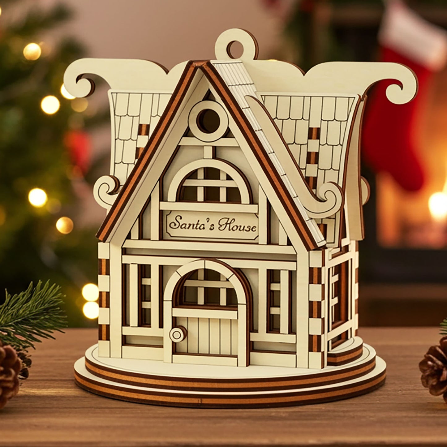 Santa’s Workshop - Christmas House Ornament with Festive Details - Glowforge