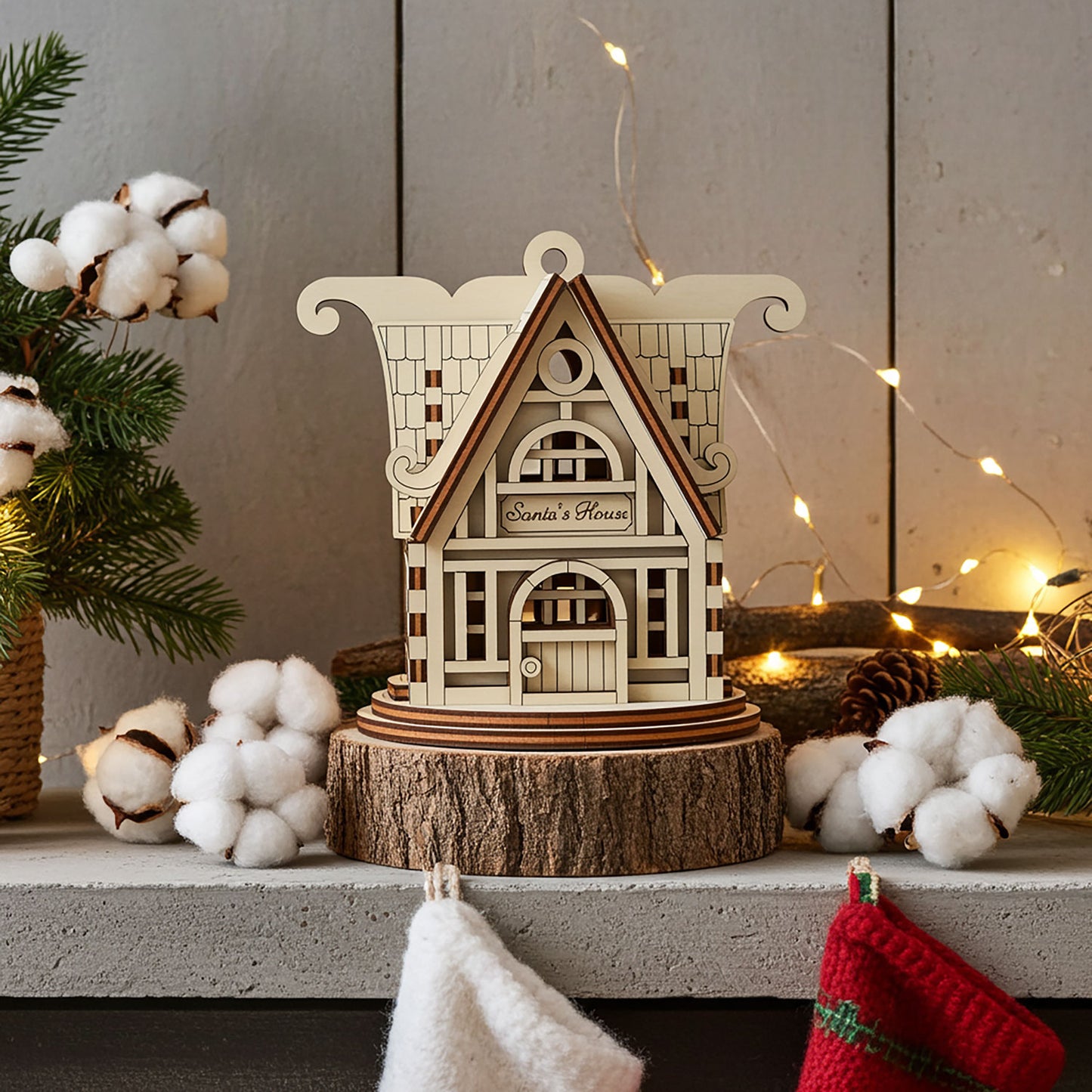 Santa’s Workshop - Christmas House Ornament with Festive Details - Glowforge