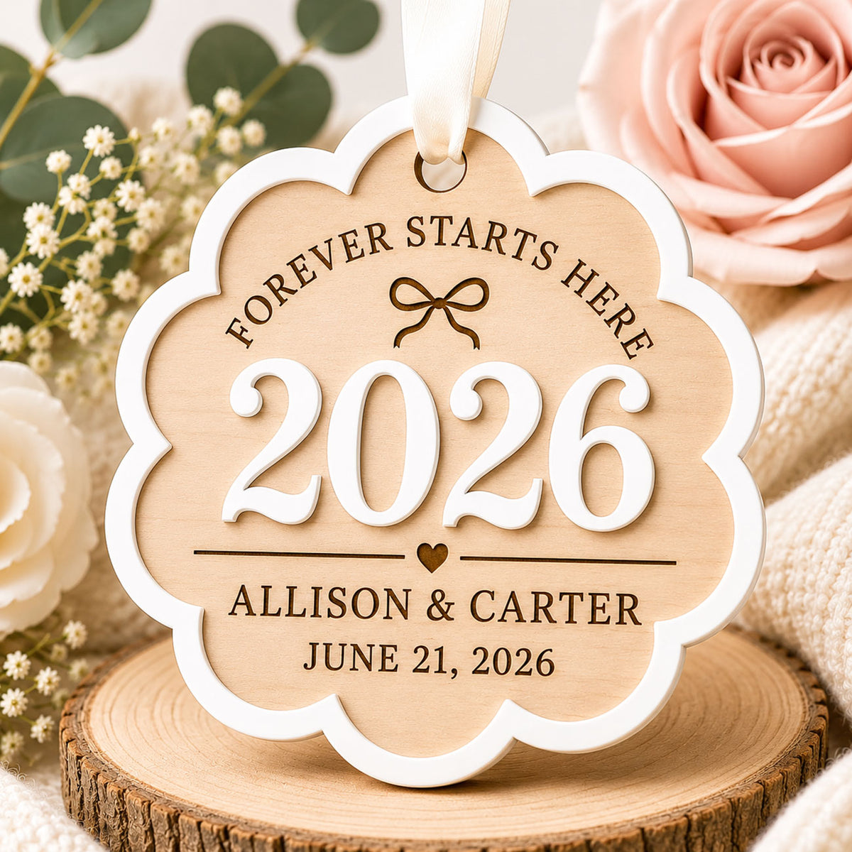 Scalloped 2026 Wedding Ornament - Glowforge