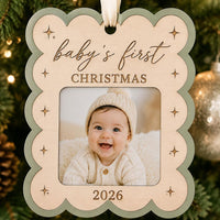 Scalloped Baby's First Christmas Frame Ornament - Glowforge