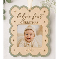 Scalloped Baby's First Christmas Frame Ornament - Glowforge
