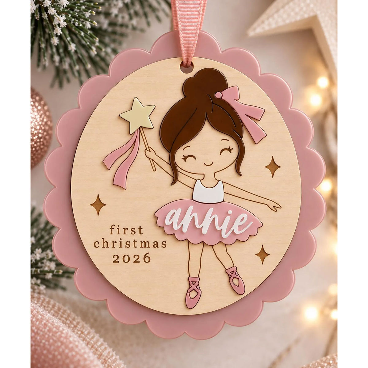 Scalloped Ballerina First Christmas Ornament - Glowforge