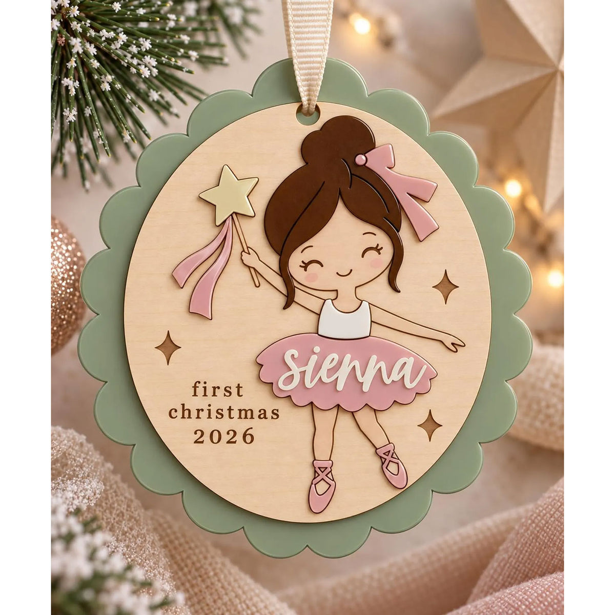 Scalloped Ballerina First Christmas Ornament - Glowforge